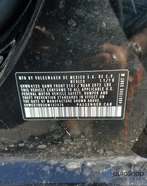 2019 Volkswagen Unk из США, поврежденный, VIN 3VWC57BU2KM137476